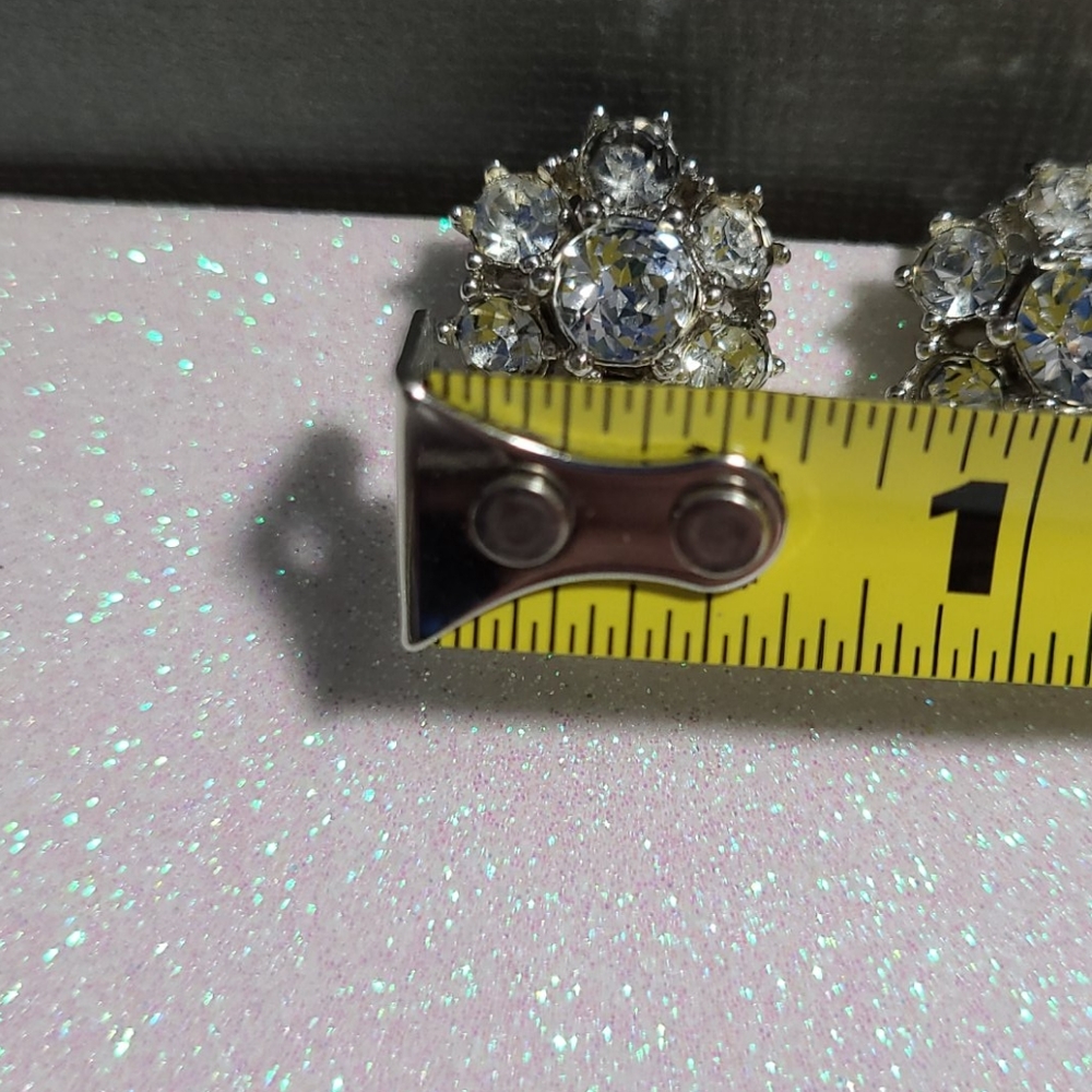 Bogoff Vintage Screw Back Earrings Clip Clear Crystals Rhinestones Faux Diamonds - Picture 13 of 13